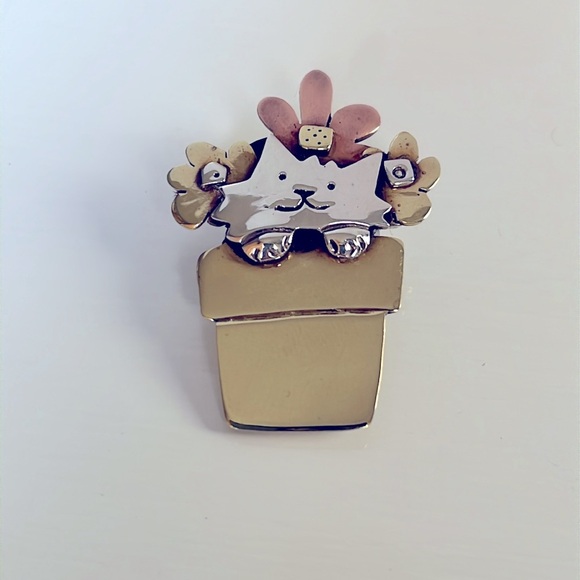 Far fetched Jewelry - Far Fetched Cat In Flower Pot Brooch Pin